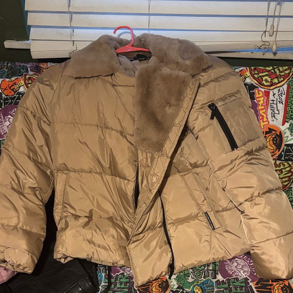 French Connection Beige Faux Fur Jacket